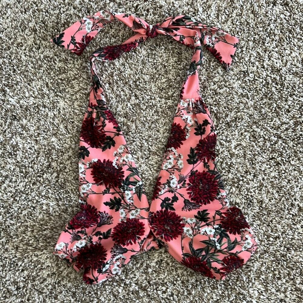 Beach Riot Women's Pink Floral Halter Bikini Swim Top